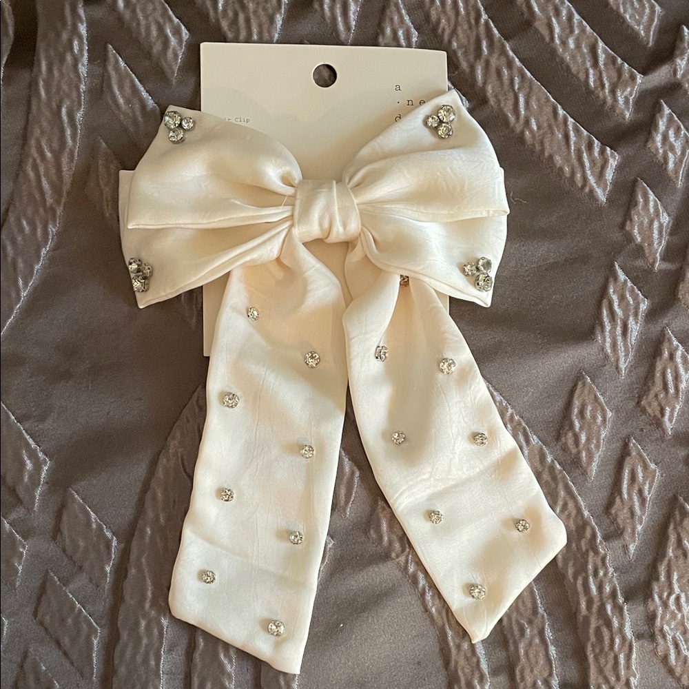 Chic White Hair Bow with Rhinestones